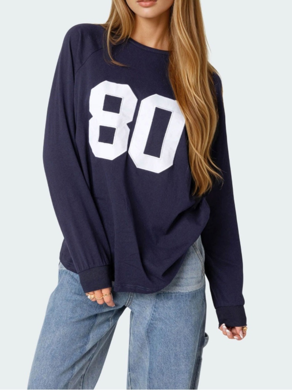 Edikted Navy Long Sleeve Tee with White "80" Applique